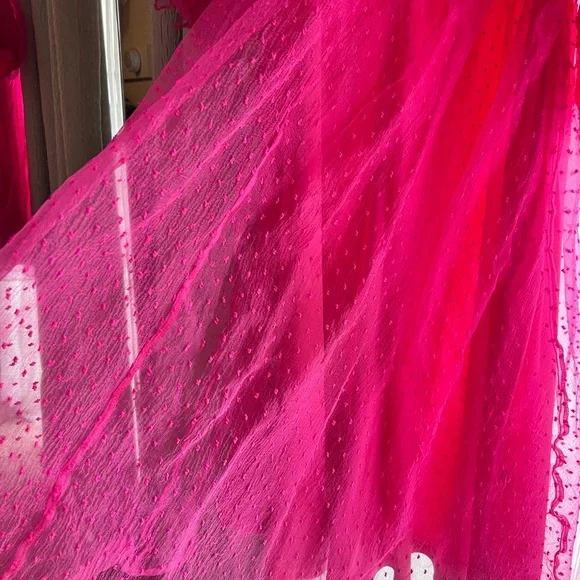 Pink Puff Sleeve V-Neck Babydoll Midi Dress - Picture 4 of 6